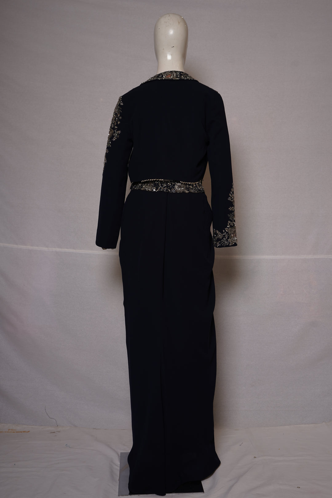 Midnight Navy Indo-Western Drape Set with Embroidered Jacket