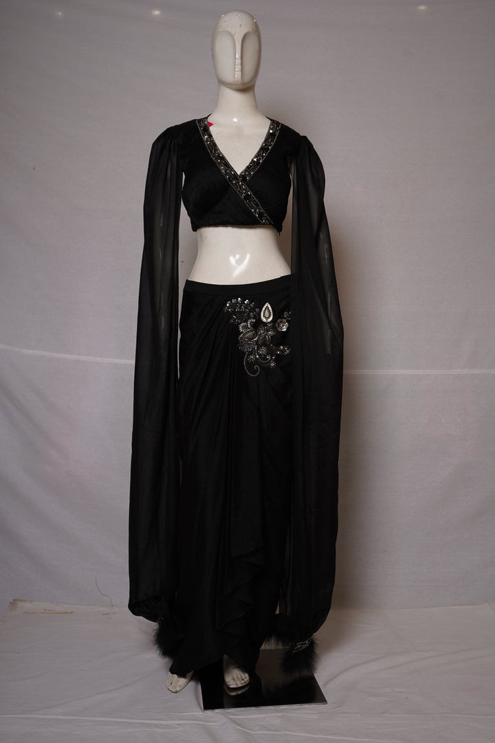 Black Glam Indo-Western Drape Saree with Cape Sleeves