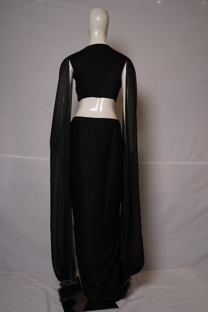 Black Glam Indo-Western Drape Saree with Cape Sleeves