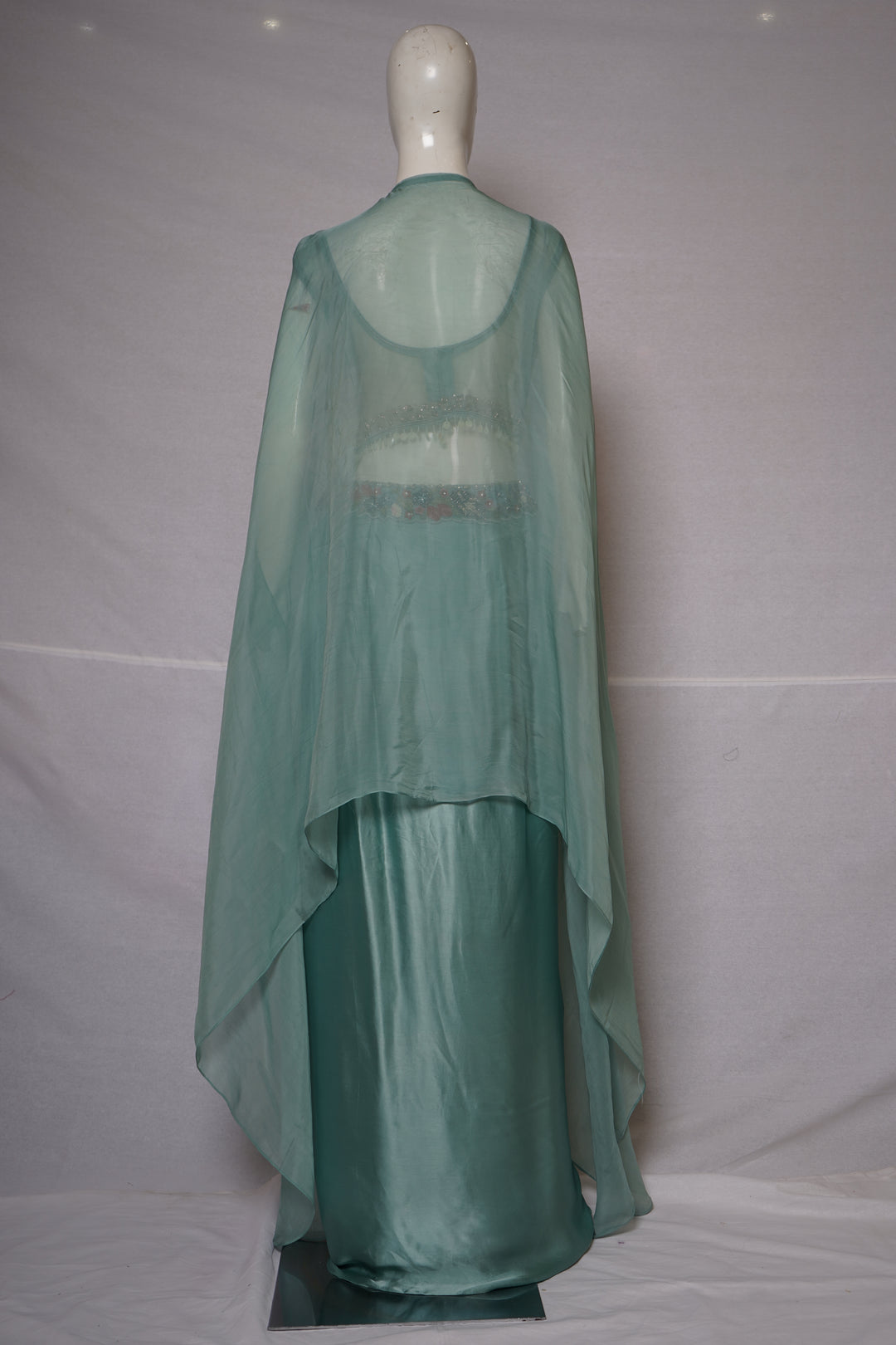 Powder Blue Embroidered Cape Style Designer Ensemble
