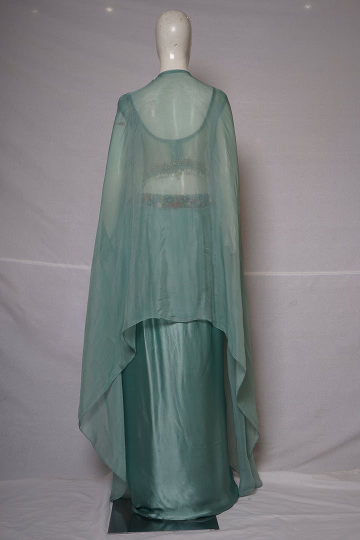 Powder Blue Embroidered Cape Style Designer Ensemble