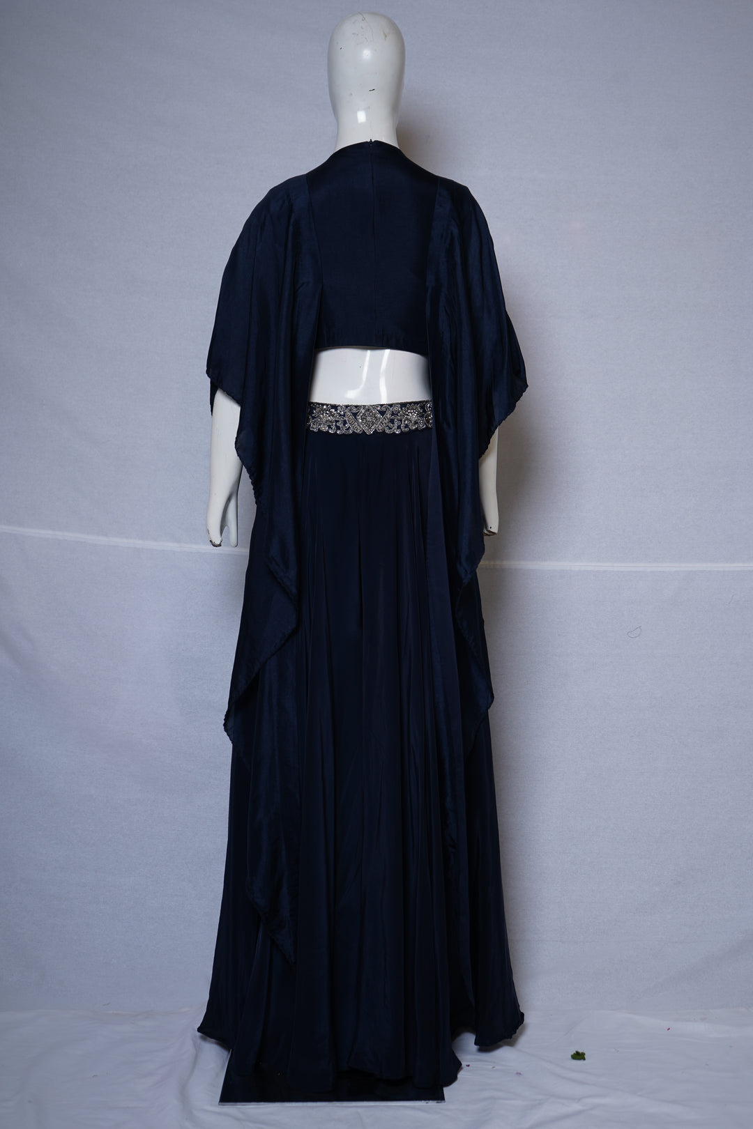 Midnight Blue Embroidered Cape Style Designer Ensemble