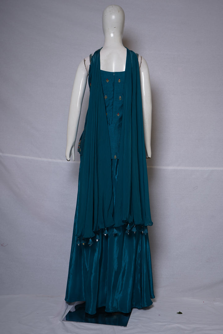 Teal Blue Embroidered Designer Palazzo Set