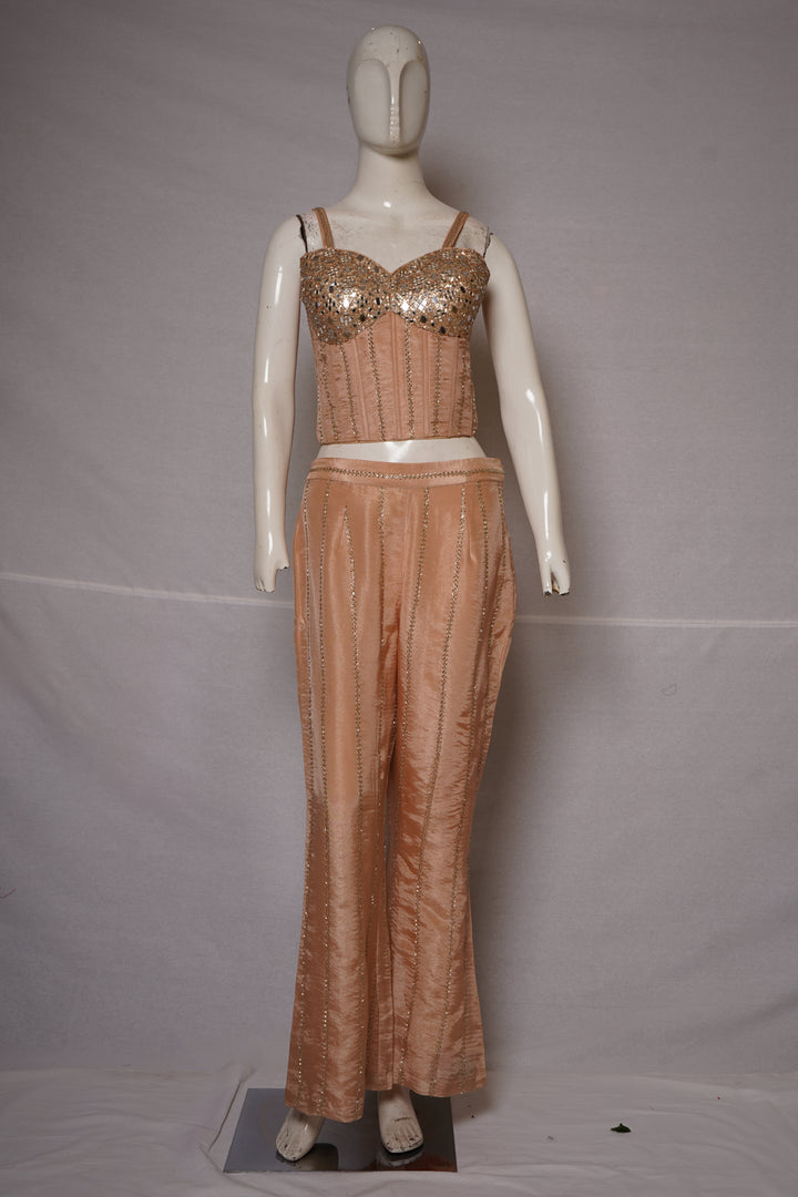 Blush Peach Embellished Corset Co-Ord Set