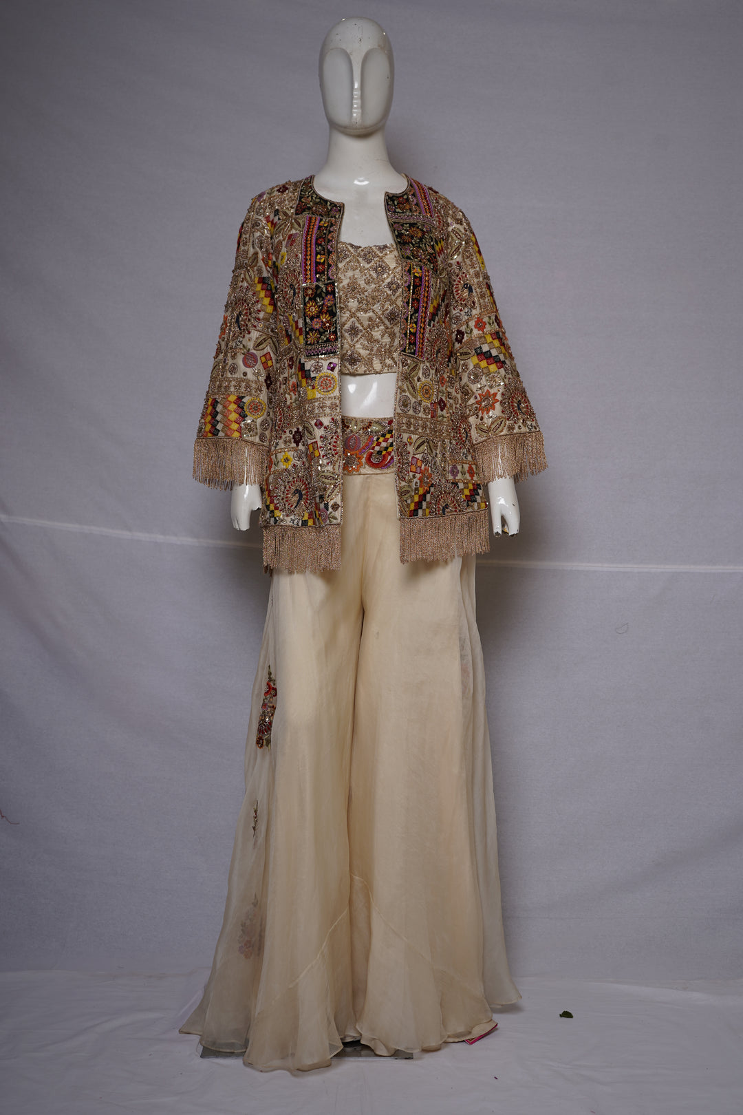 Ivory Heritage Embroidered Jacket Palazzo Set