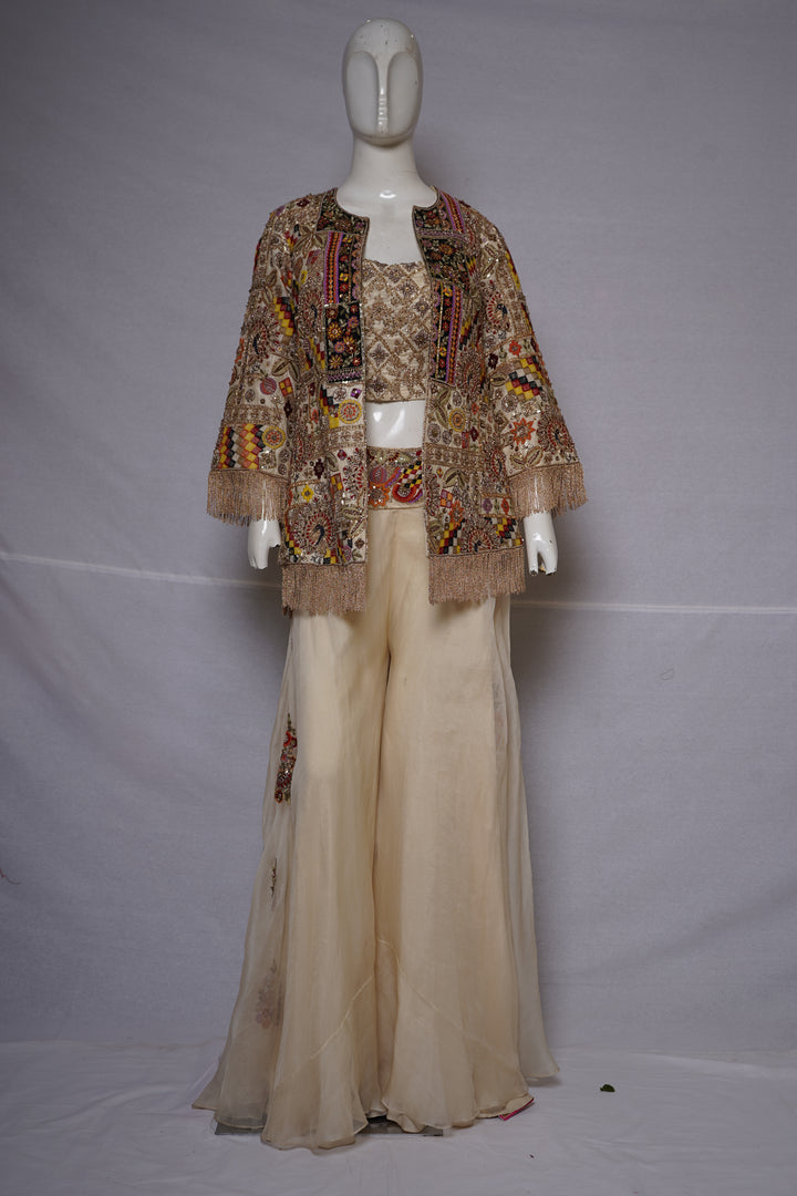 Ivory Heritage Embroidered Jacket Palazzo Set