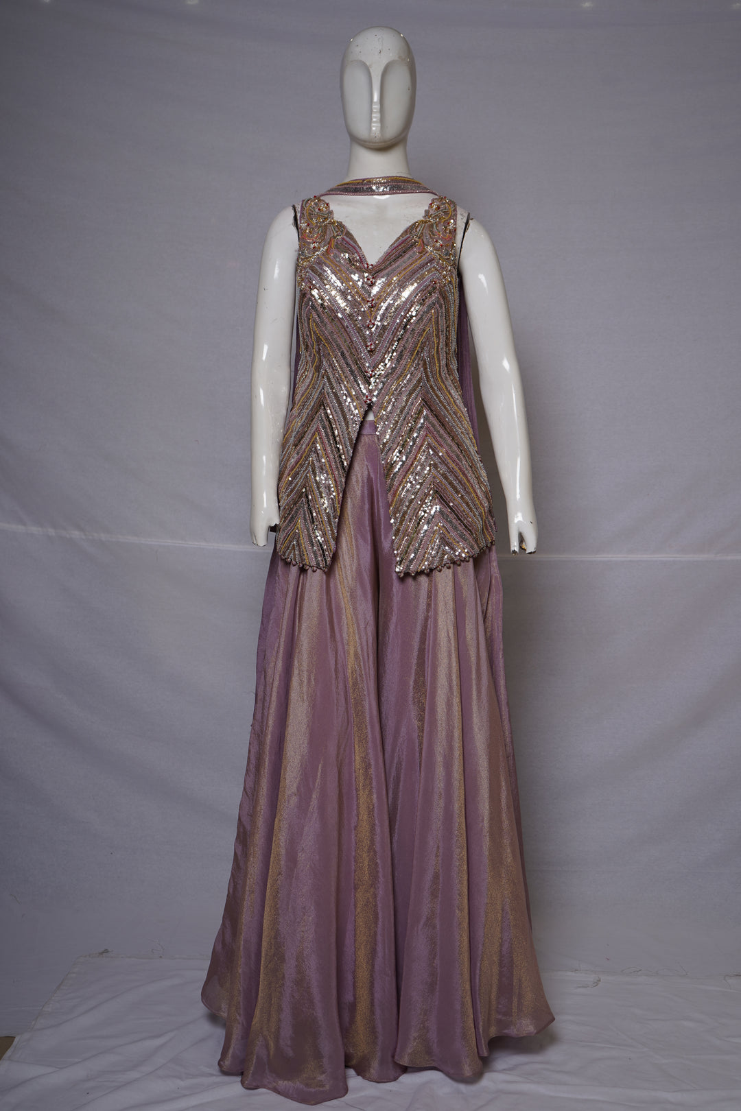 Dusty Mauve Sequined Cape Style Palazzo Set