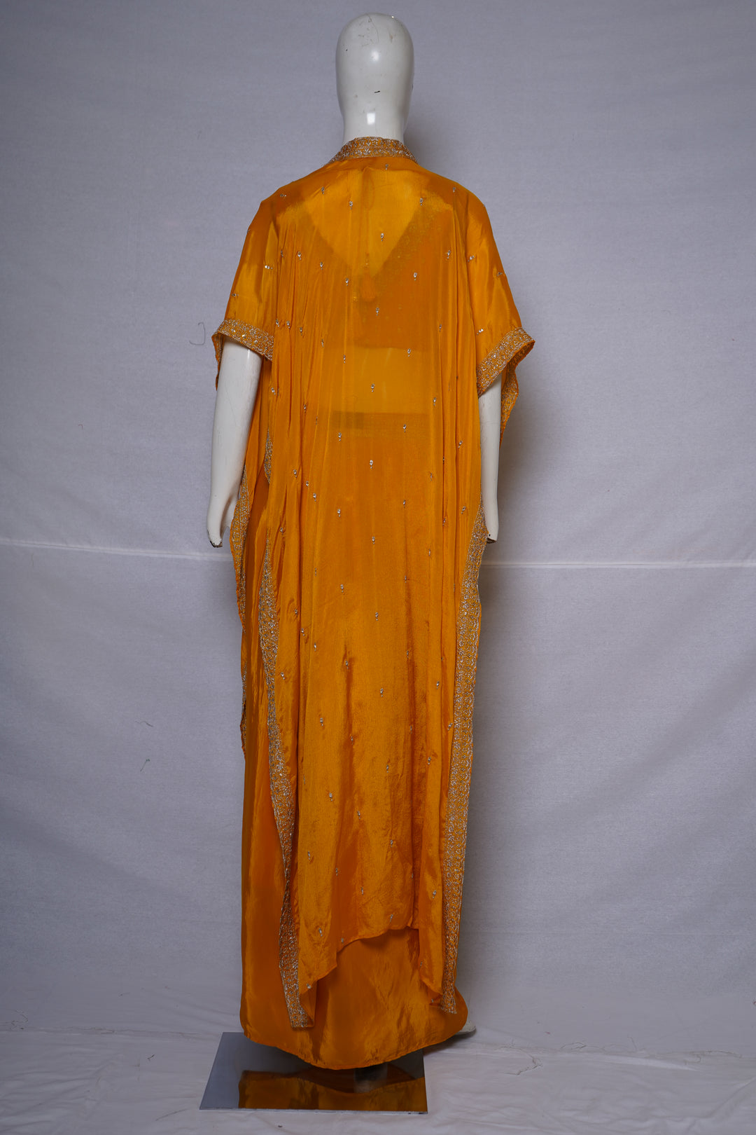 Mustard Yellow Embellished Dhoti Skirt Set with Cape