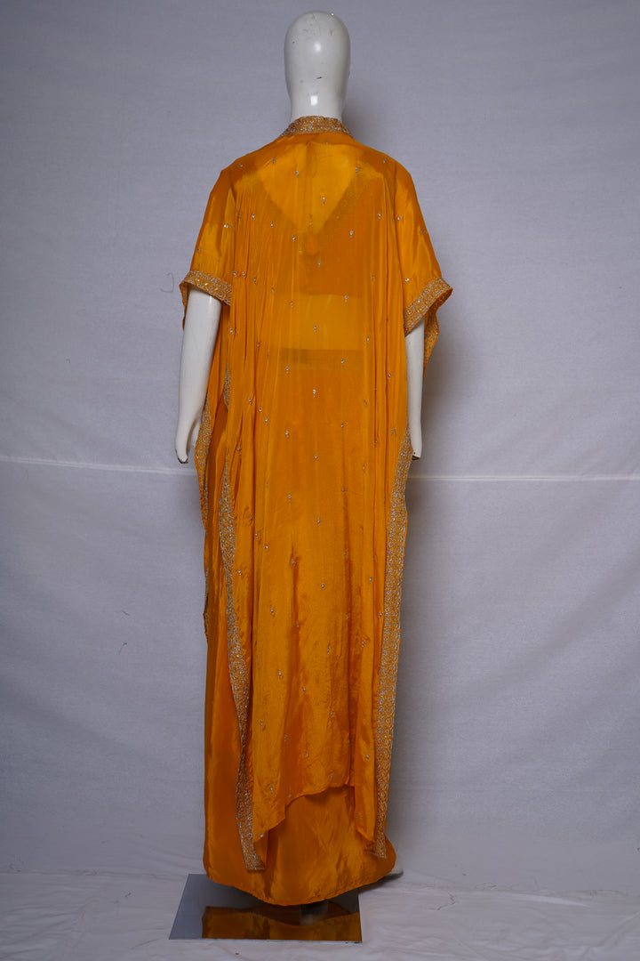 Mustard Yellow Embellished Dhoti Skirt Set with Cape