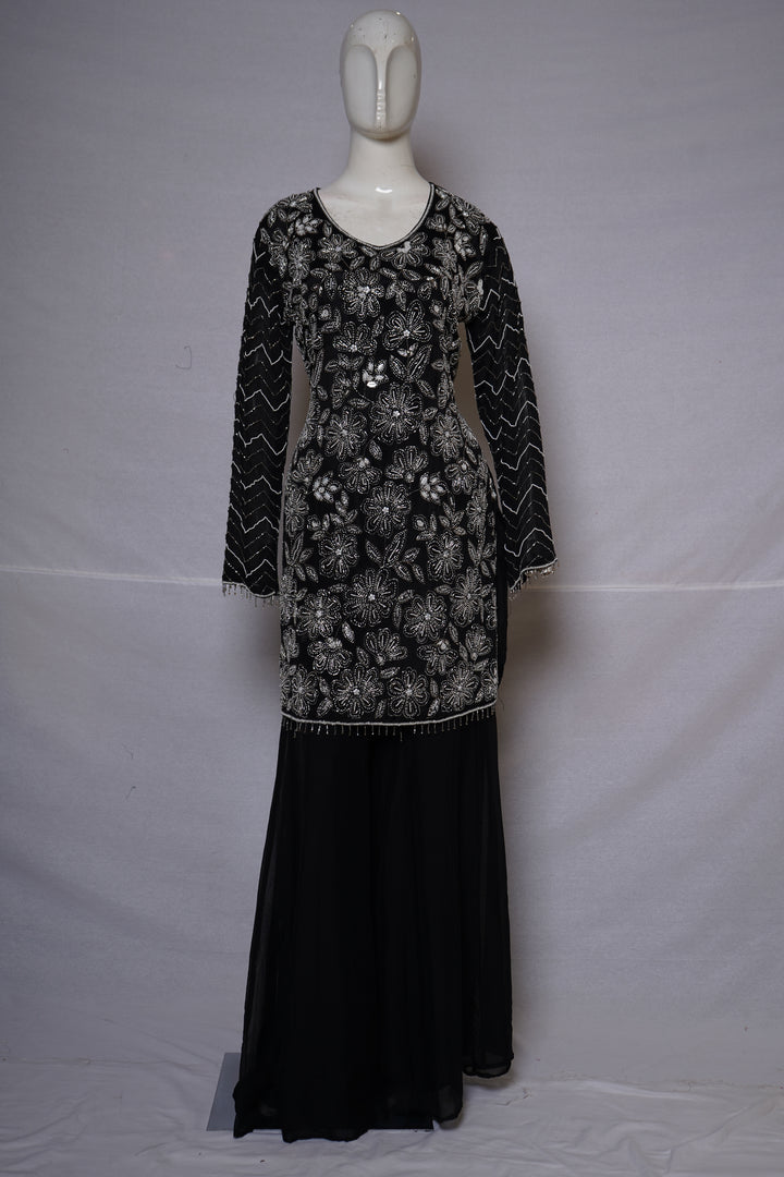 Black Embroidered Kurta Sharara Set