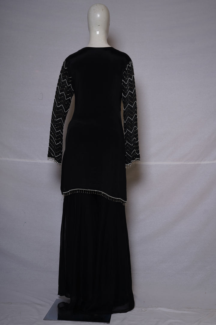 Black Embroidered Kurta Sharara Set