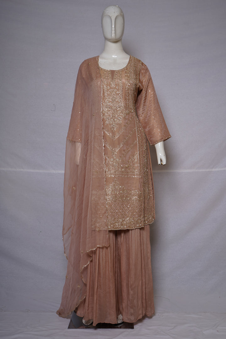 Blush Pink Embroidered Kurta Sharara Set with Dupatta