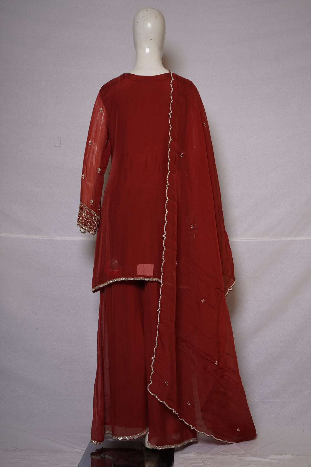 Wine Red Embroidered Kurta Sharara Set with Dupatta
