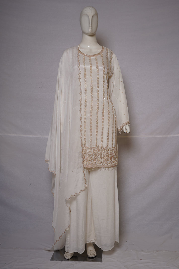 Elegant Ivory Embroidered Kurta Palazzo Set with DupattaElegant Ivory Embroidered Kurta Palazzo Set with Dupatta