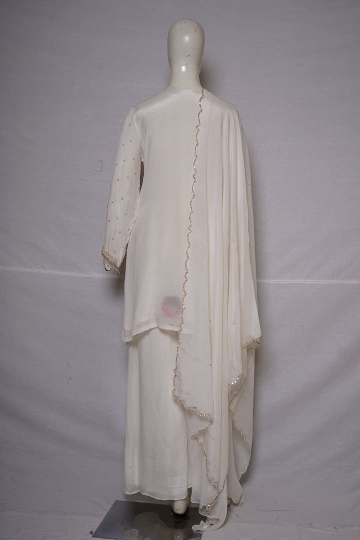 Elegant Ivory Embroidered Kurta Palazzo Set with DupattaElegant Ivory Embroidered Kurta Palazzo Set with Dupatta