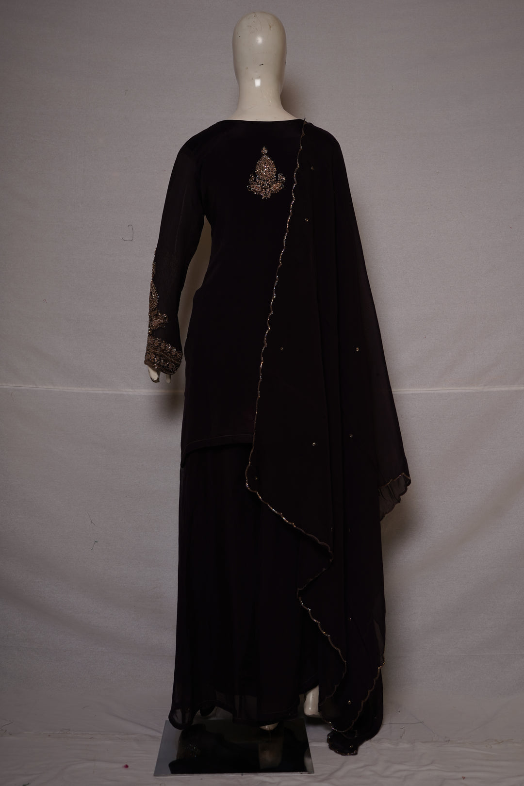 Midnight Black Embroidered Kurta Sharara Set with Dupatta