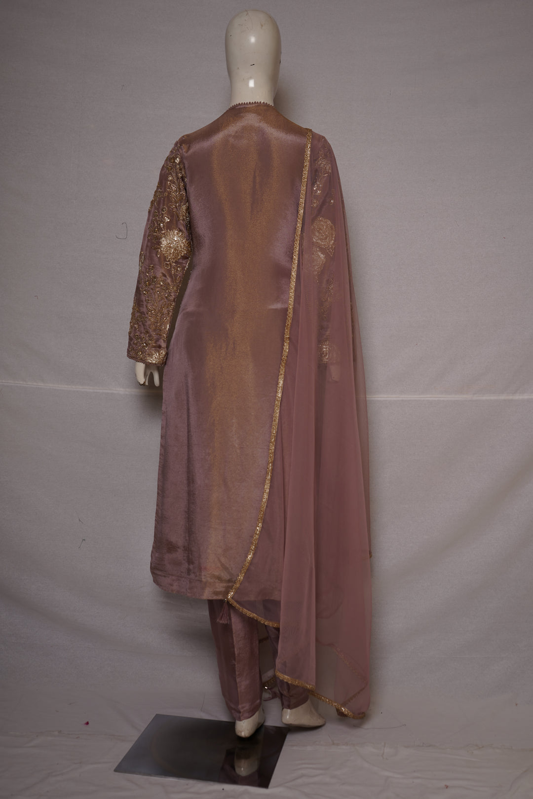 Dusty Rose Floral Embroidered Straight Kurta Set with Dupatta