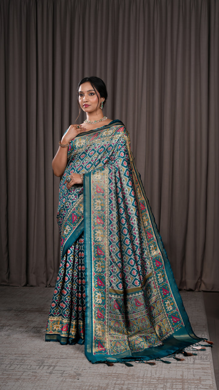 Premium Patola Inspired Weaving Silk Saree with Traditional Elephant Border