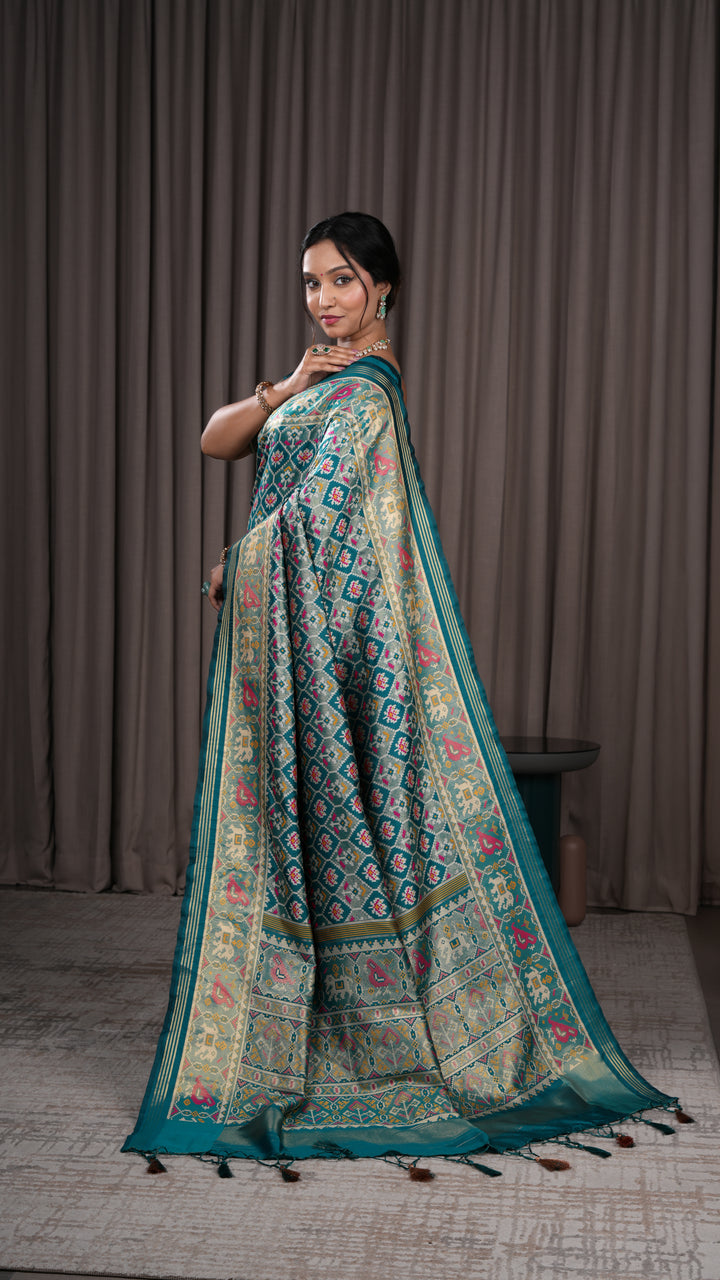 Premium Patola Inspired Weaving Silk Saree with Traditional Elephant Border