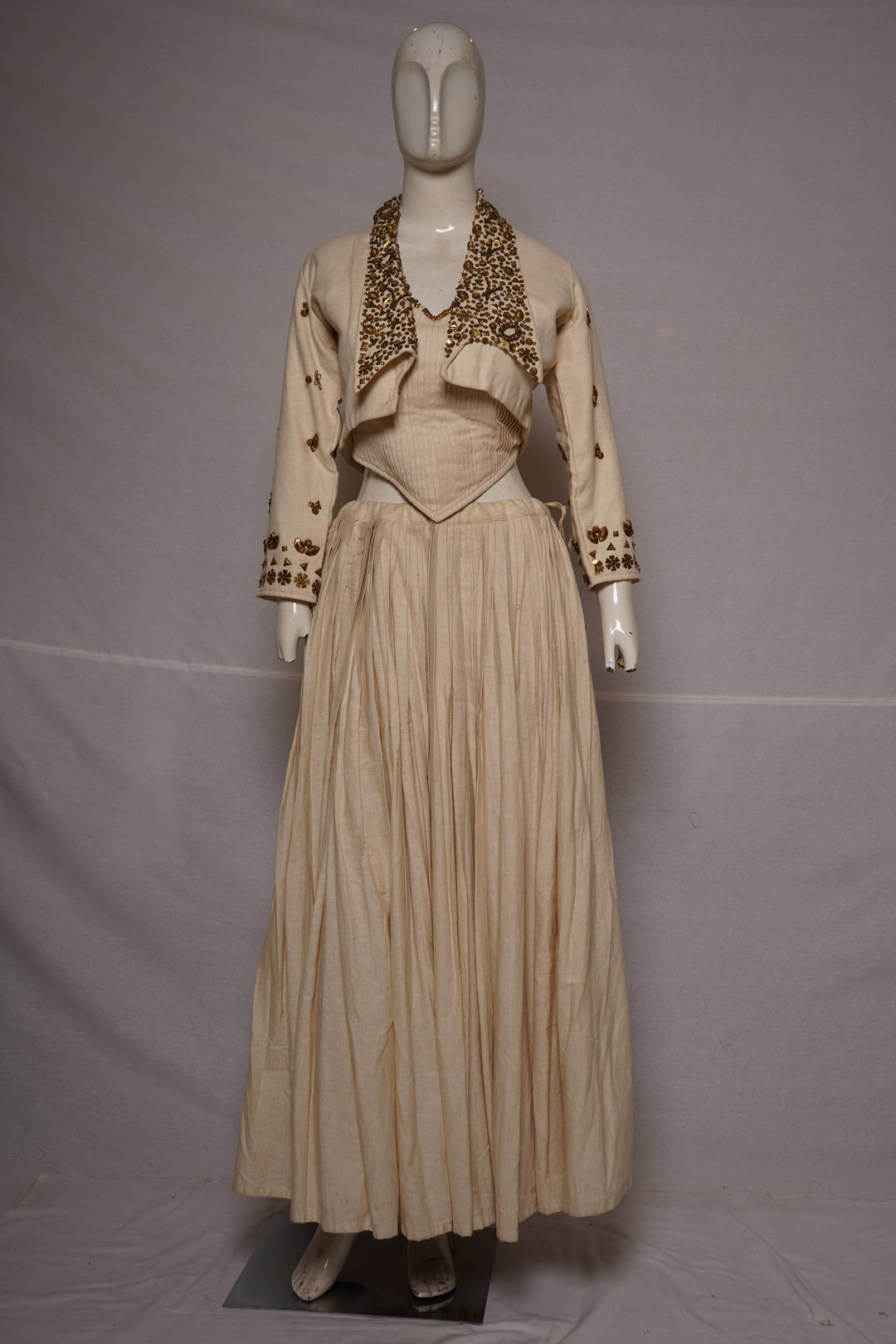 Ivory Embroidered Jacket with Corset Top & Gathered Skirt Co-Ord Set