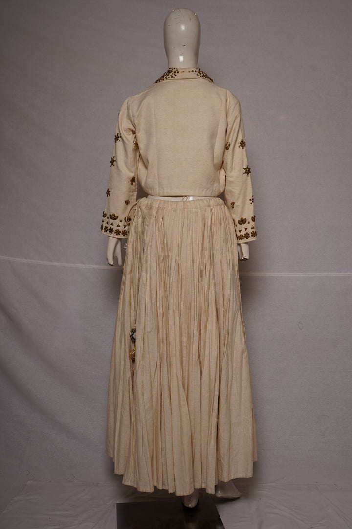 Ivory Embroidered Jacket with Corset Top & Gathered Skirt Co-Ord Set