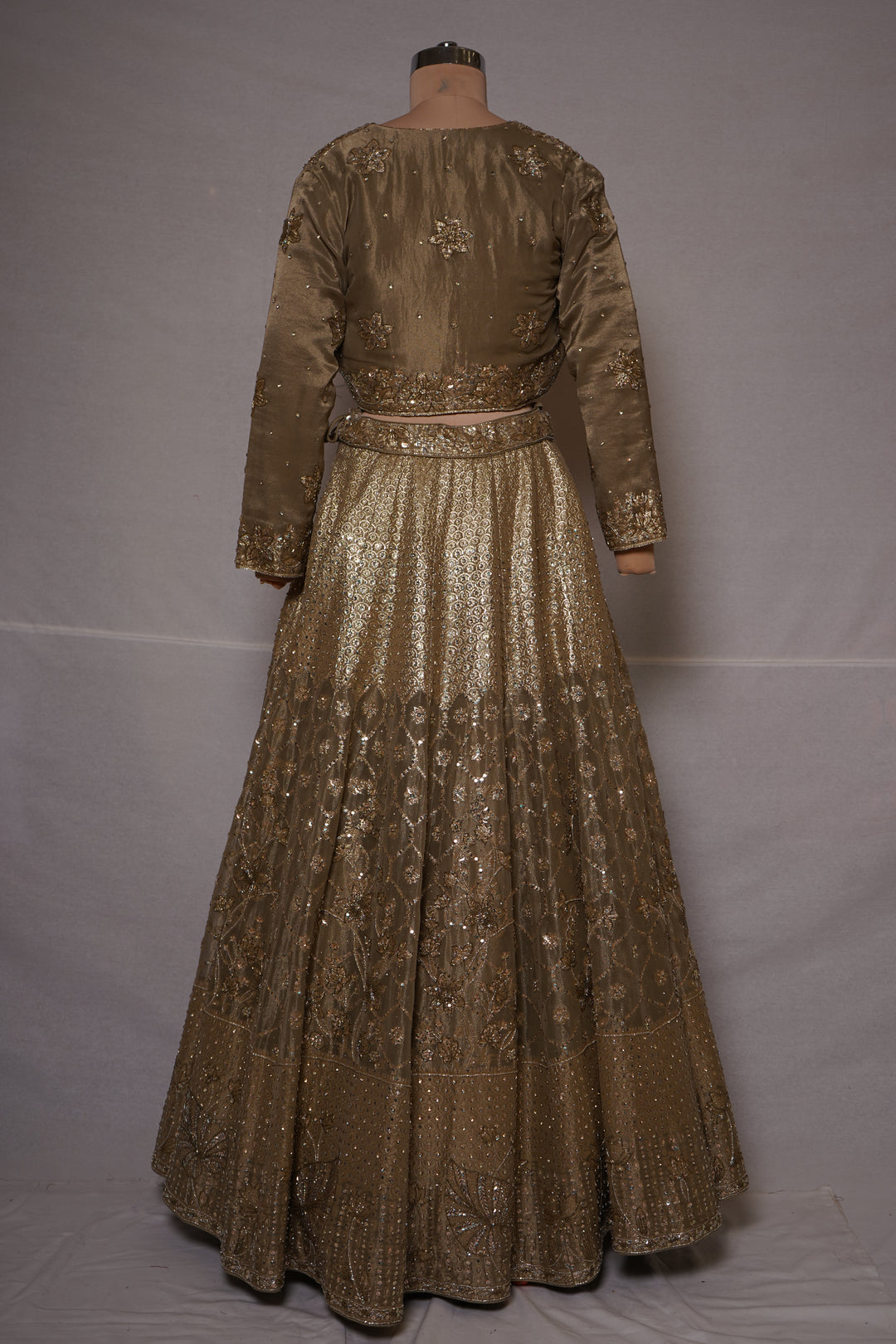 Champagne Gold Embroidered Lehenga Set with Designer Jacket
