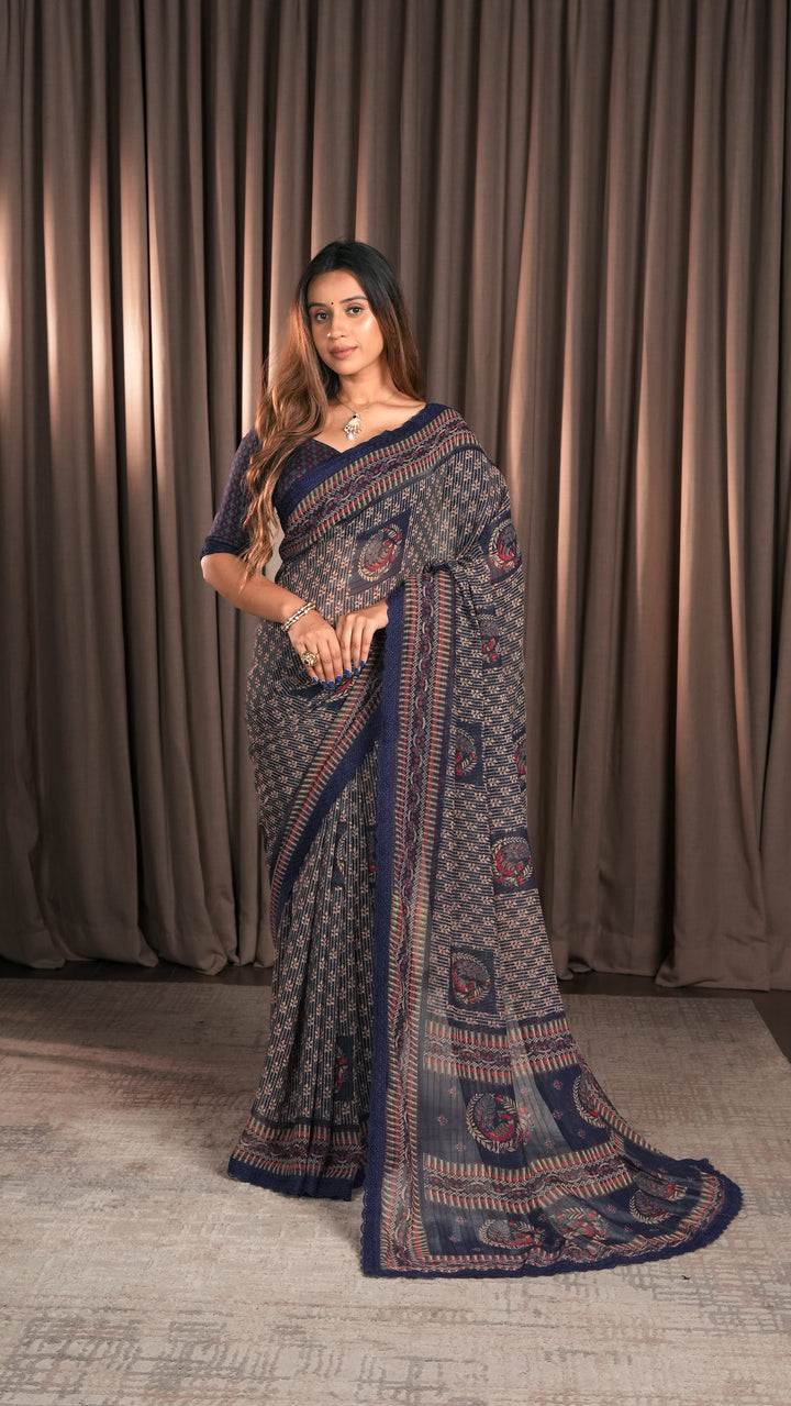 Silk Saree with Paisley Heritage Print & Designer Border