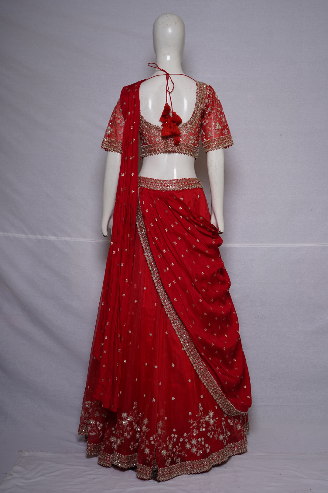 Ruby Red Embroidered Lehenga Choli Set with  Dupatta