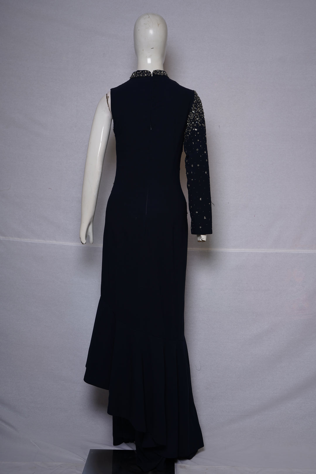 Midnight Navy Embellished One-Shoulder Designer Indo Western