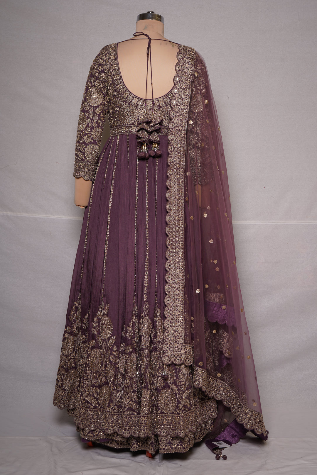 Royal Plum Embroidered Anarkali Gown with Designer Dupatta