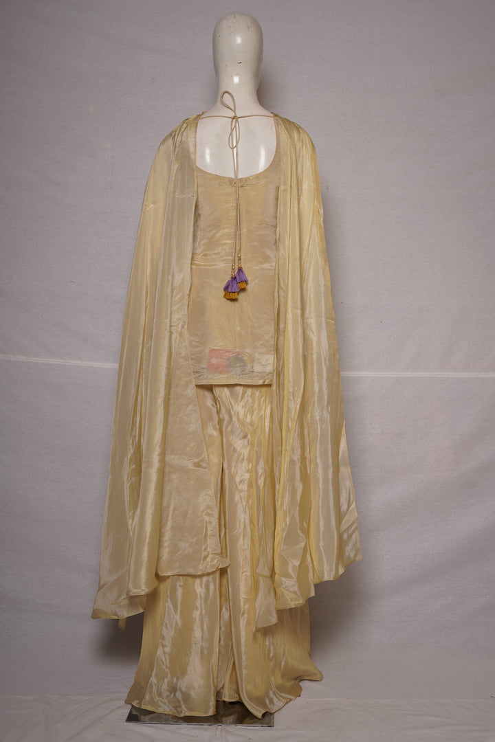 Ivory Floral Embroidered Kurta with Palazzo & Organza Dupatta Set