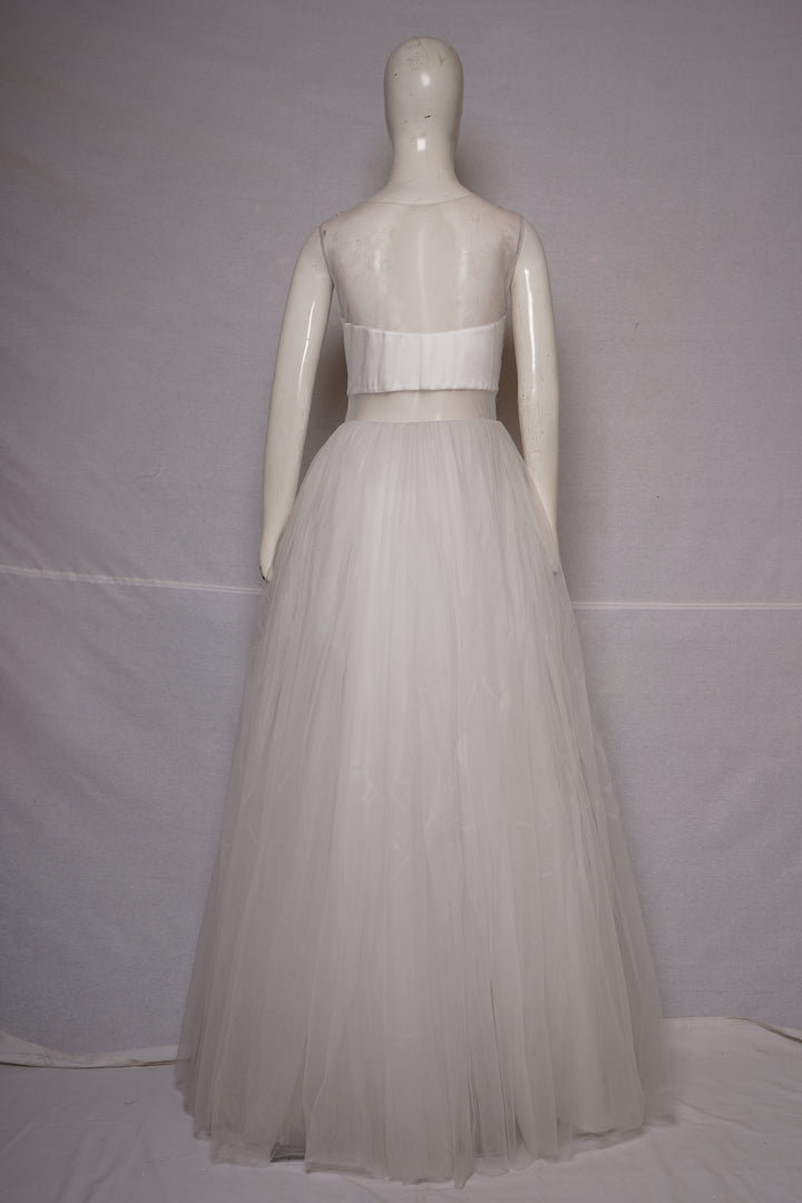 Ivory White Ball Gown with Blush Pink Embroidered Corset Bodice