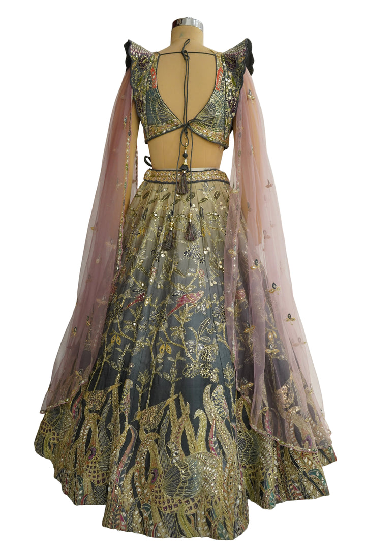 Dusty Grey Designer Lehenga Set with Blush Pink Dupatta