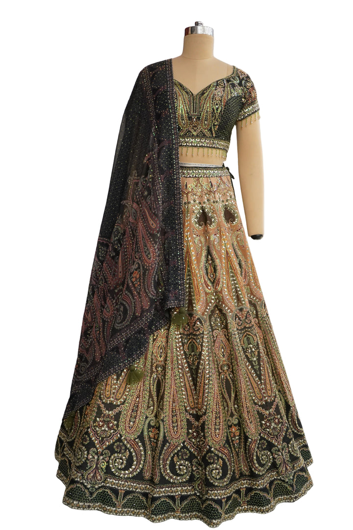 Black & Gold Designer Lehenga Set with Embellished Blouse and Dupatta