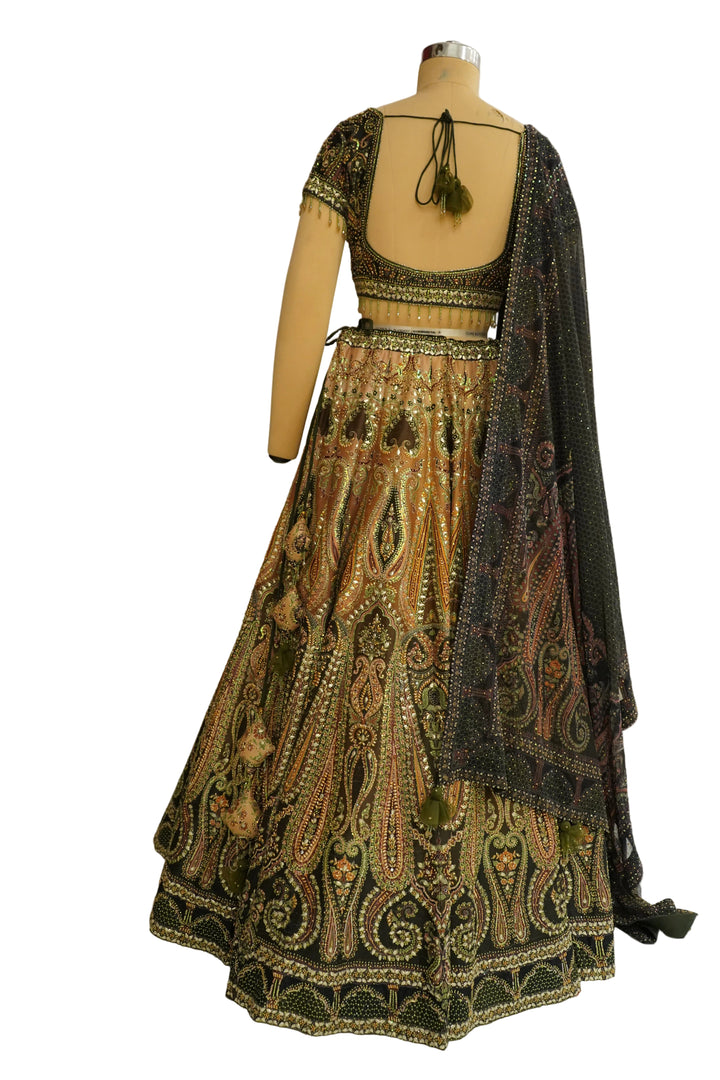 Black & Gold Designer Lehenga Set with Embellished Blouse and Dupatta