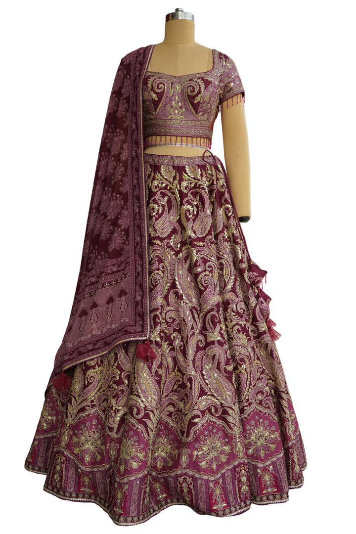 Wine Maroon Designer Lehenga Set with Embroidered Blouse and Dupatta