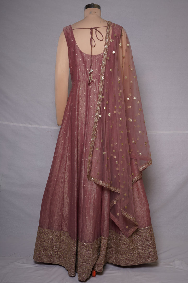 Dusty Rose Embroidered Anarkali Gown with Designer Dupatta