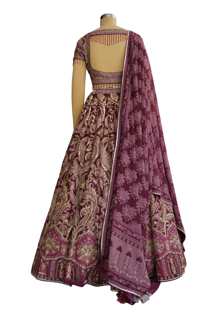Wine Maroon Designer Lehenga Set with Embroidered Blouse and Dupatta