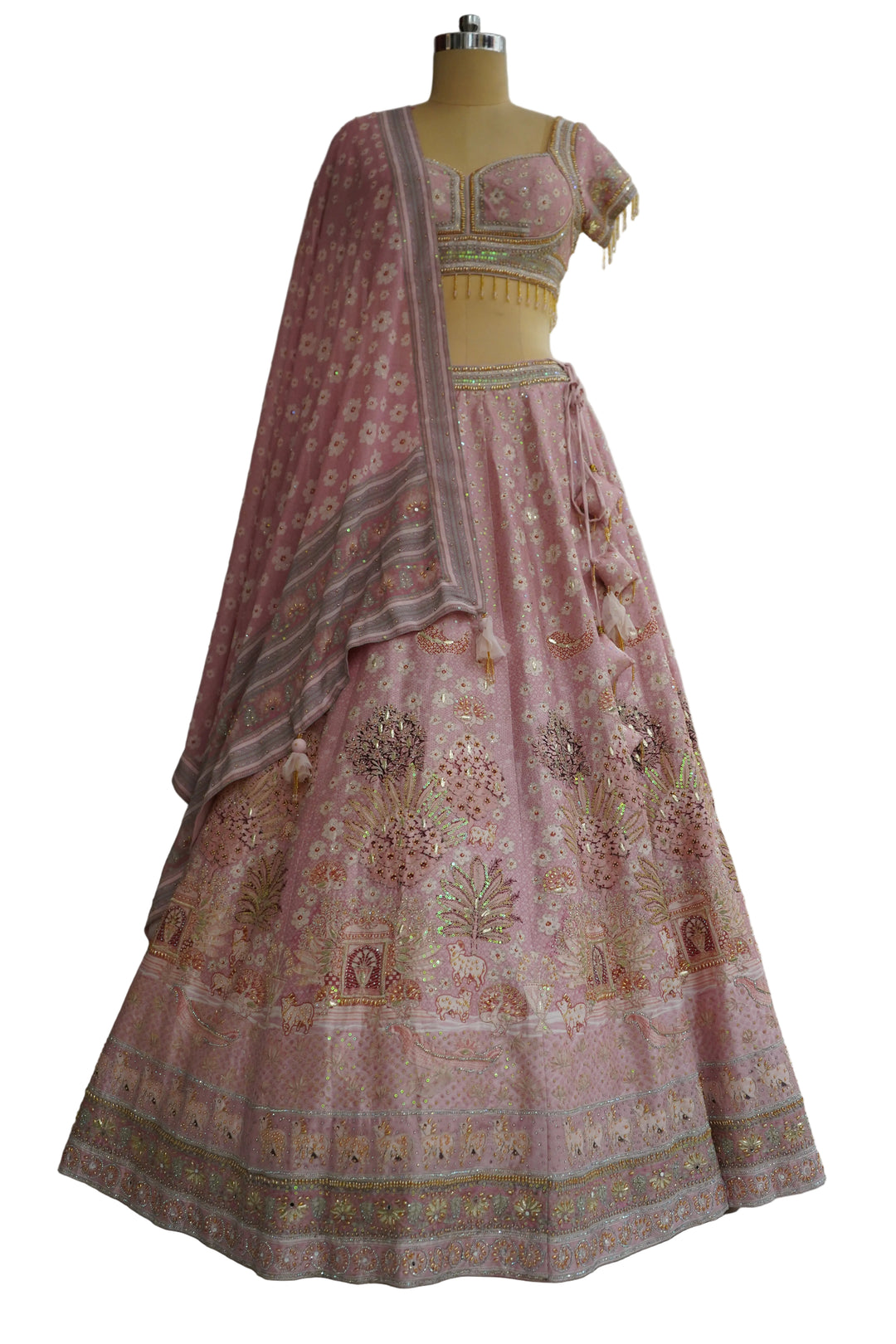 Blush Pink Designer Lehenga Set with Embellished Blouse and Dupatta