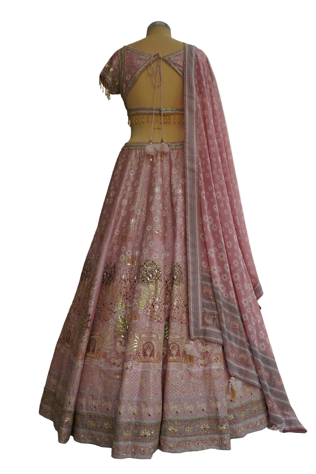 Blush Pink Designer Lehenga Set with Embellished Blouse and Dupatta