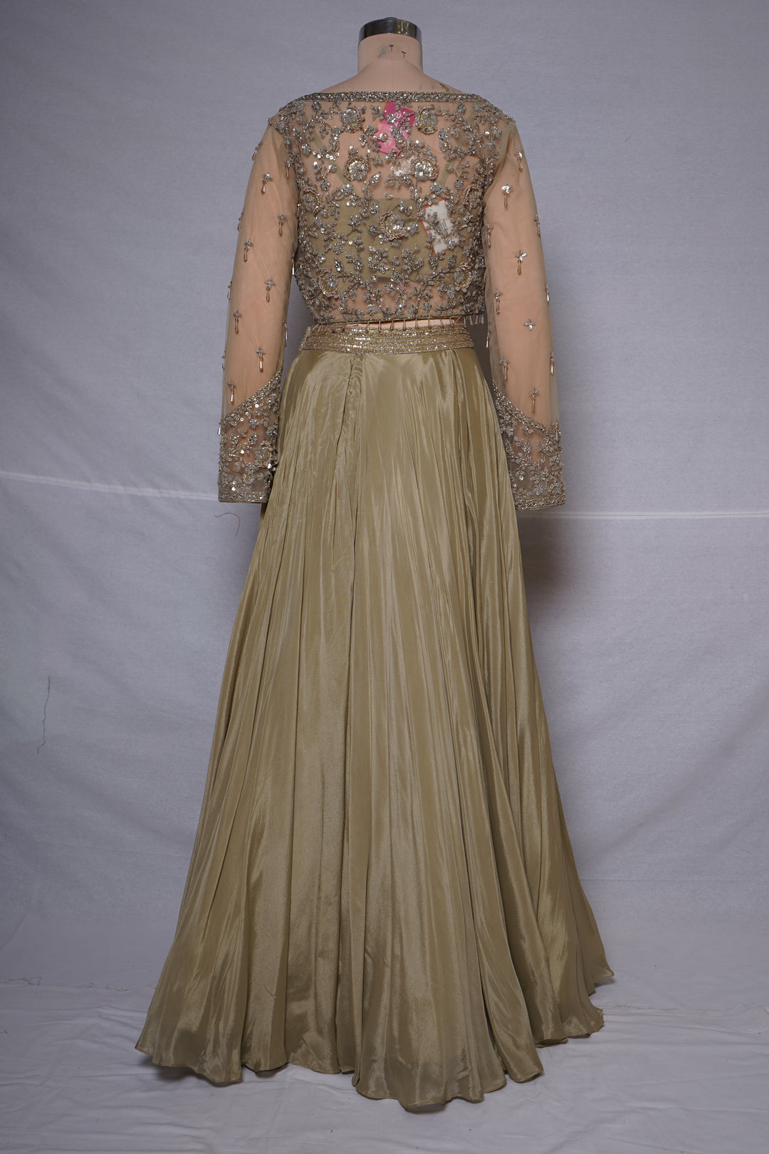 Champagne Gold Embroidered Lehenga Set with Sheer Embellished Sleeves