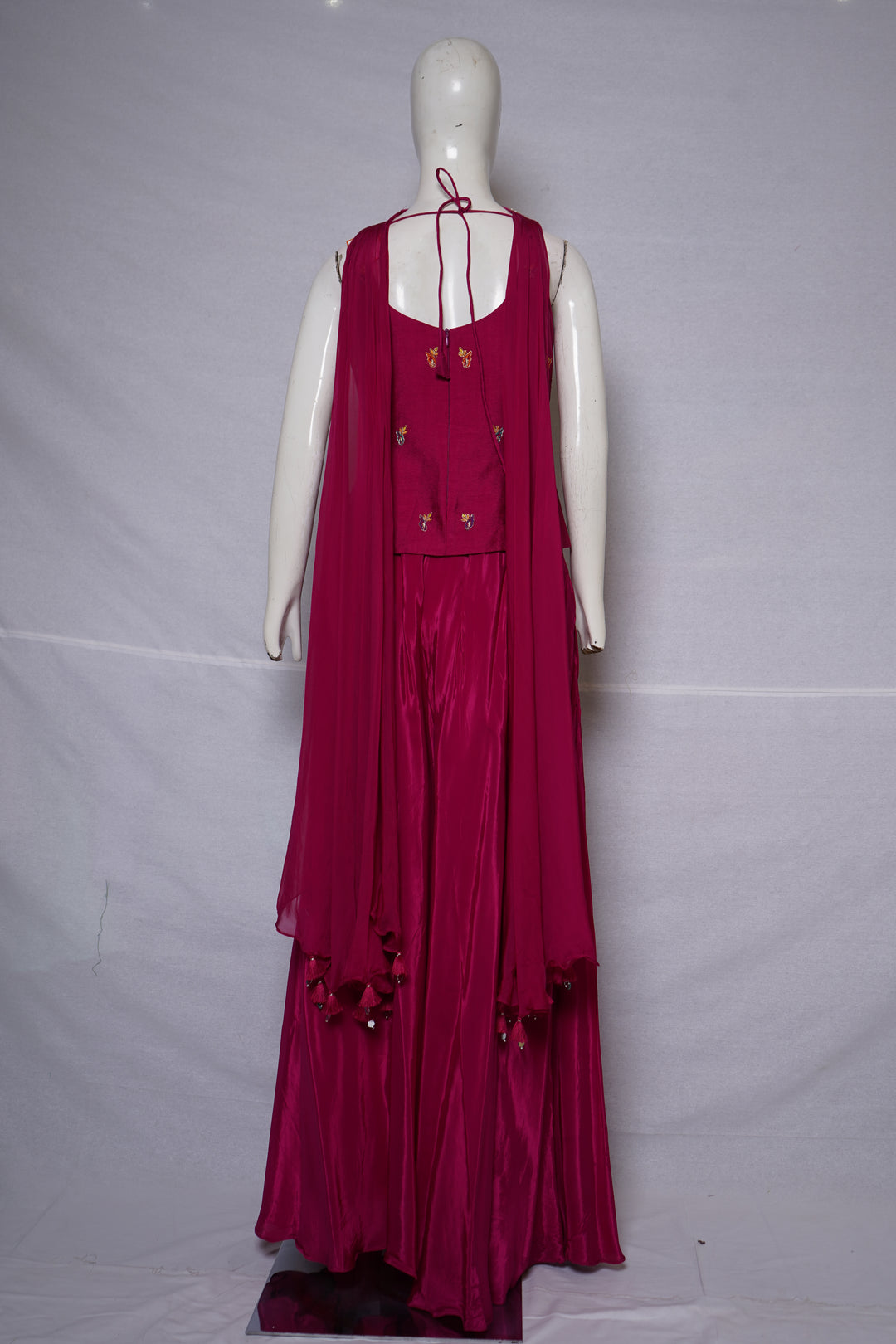 Rani Pink Kashmiri Embroidered Palazzo Set with Statement Choker Neckline