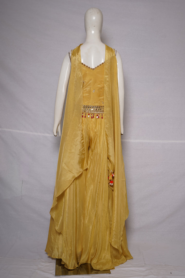 Sunshine Yellow Embroidered Palazzo Set with Tassel Choker Dupatta