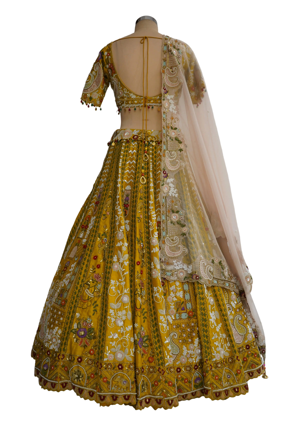 Mustard Yellow Designer Lehenga Set with Embroidered Blouse and Net Dupatta