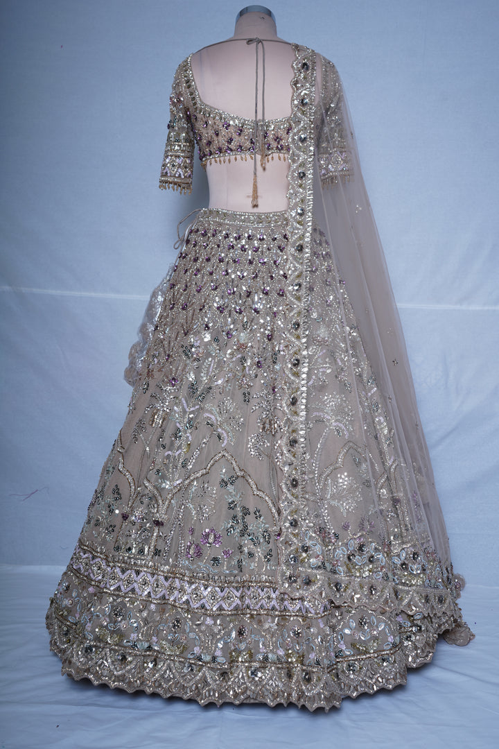 Dusty Mauve Embroidered Lehenga Set with Designer Blouse & Sheer Net Dupatta