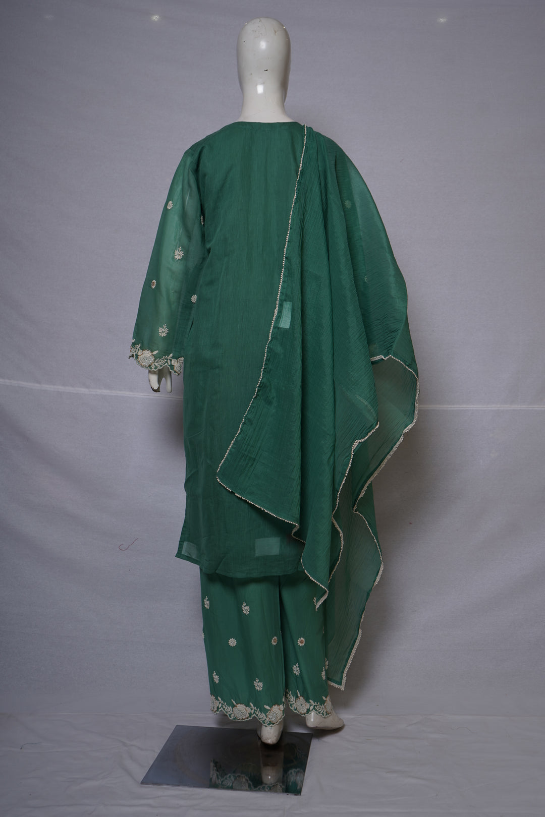 Sea Green Embroidered Kurta Palazzo Set with Dupatta