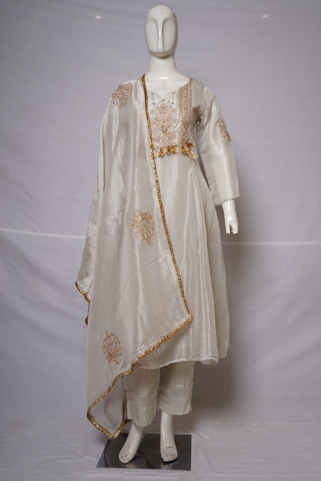 Ivory Embroidered Kurta Palazzo Set with Dupatta