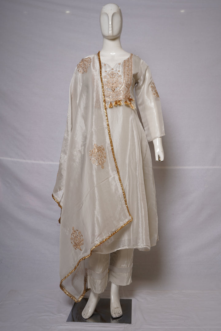 Ivory Embroidered Kurta Palazzo Set with Dupatta