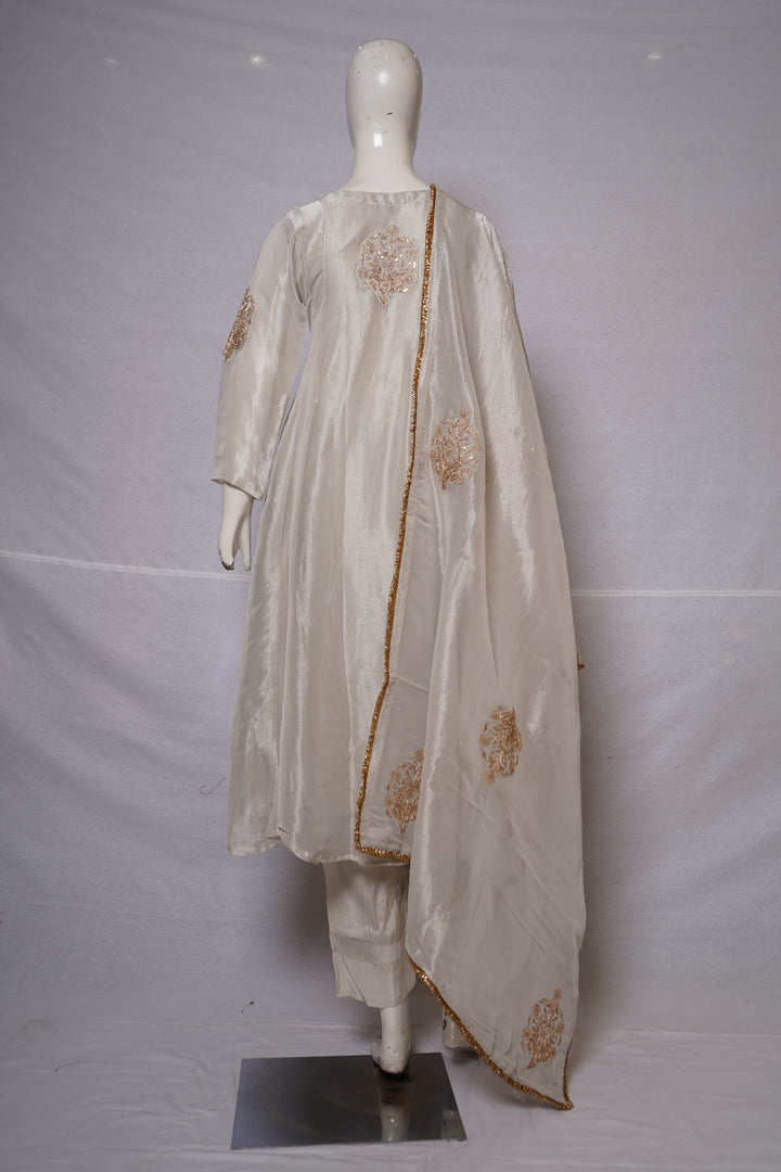 Ivory Embroidered Kurta Palazzo Set with Dupatta