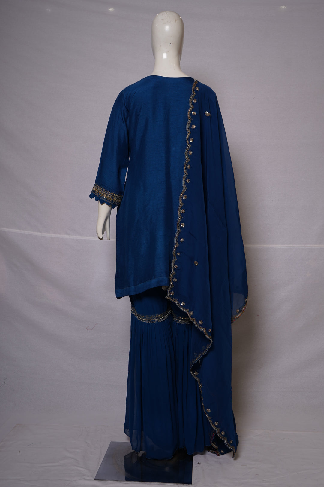 Royal Blue Embroidered Kurta Sharara Set with Dupatta